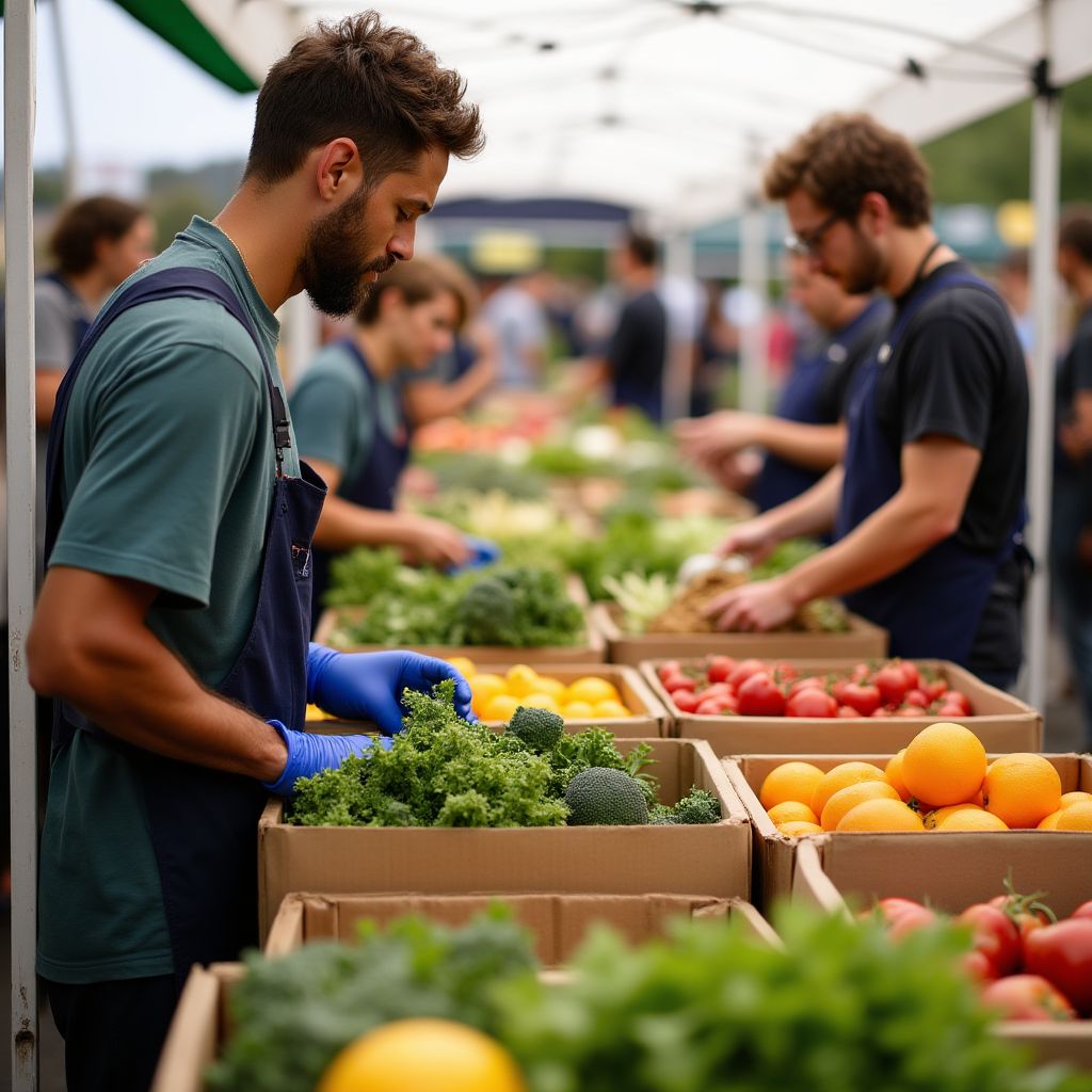 Food rescue volunteers collecting surplus produce